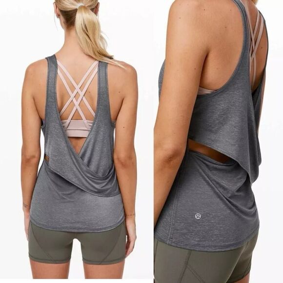 Lululemon re-energized indigo Gray cross back loose yoga tank top size 12 - Picture 1 of 5